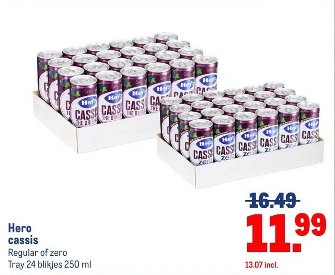 Hero cassis Regular of zero Tray 24 blijkjes 250 ml