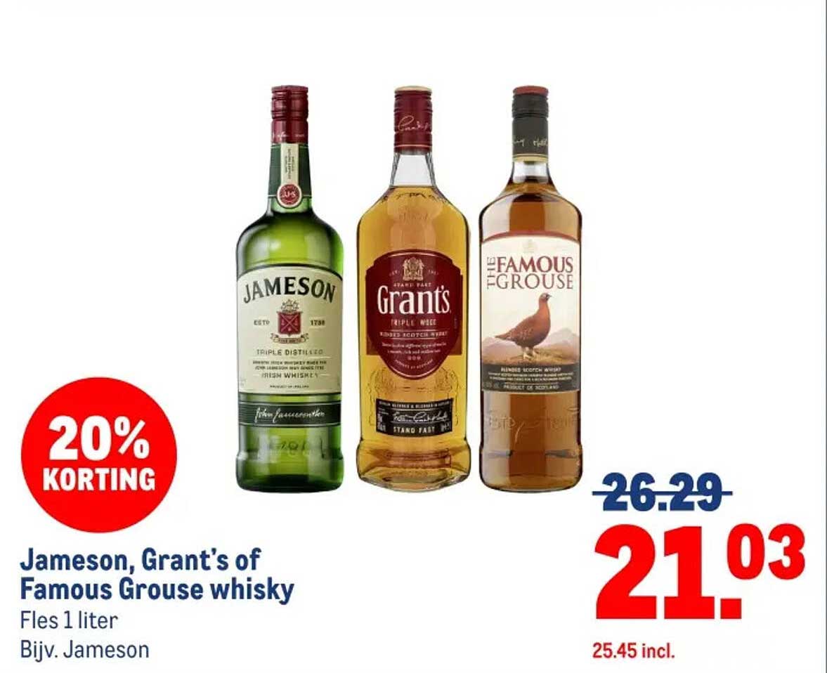 Jameson, Grant's of Famous Grouse whisky