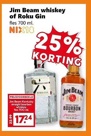 Jim Beam whiskey of Roku Gin fles 700 ml.