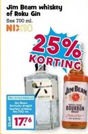 Jim Beam whiskey of Roku Gin fles 700 ml.