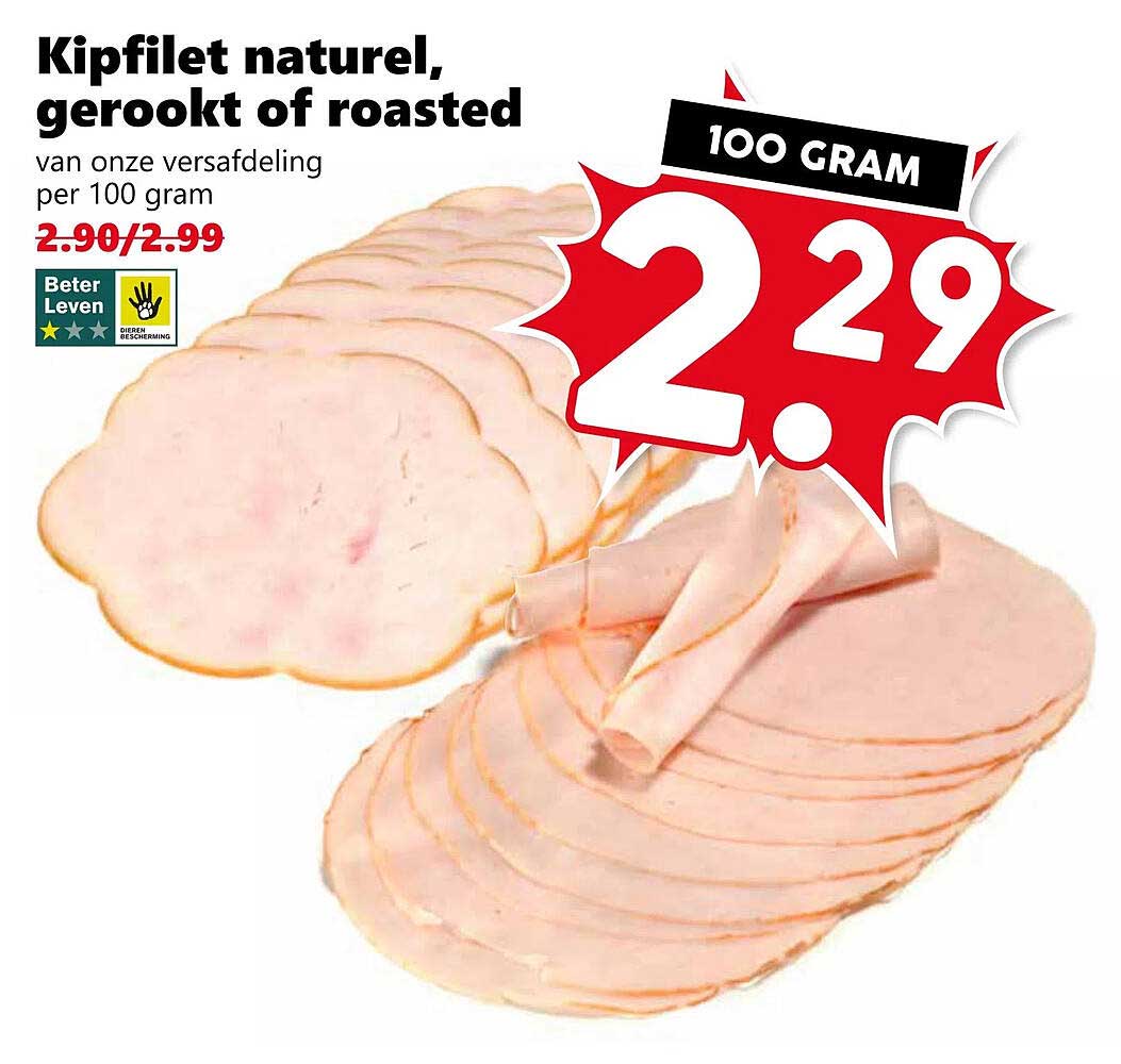 Kipfilet naturel, gerookt of roasted