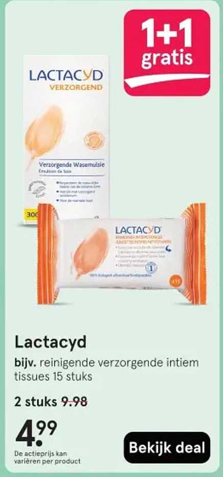 Lactacyd bijv. reinigende verzorgende intiem tissues 15 stuks 2 stuks 9.98