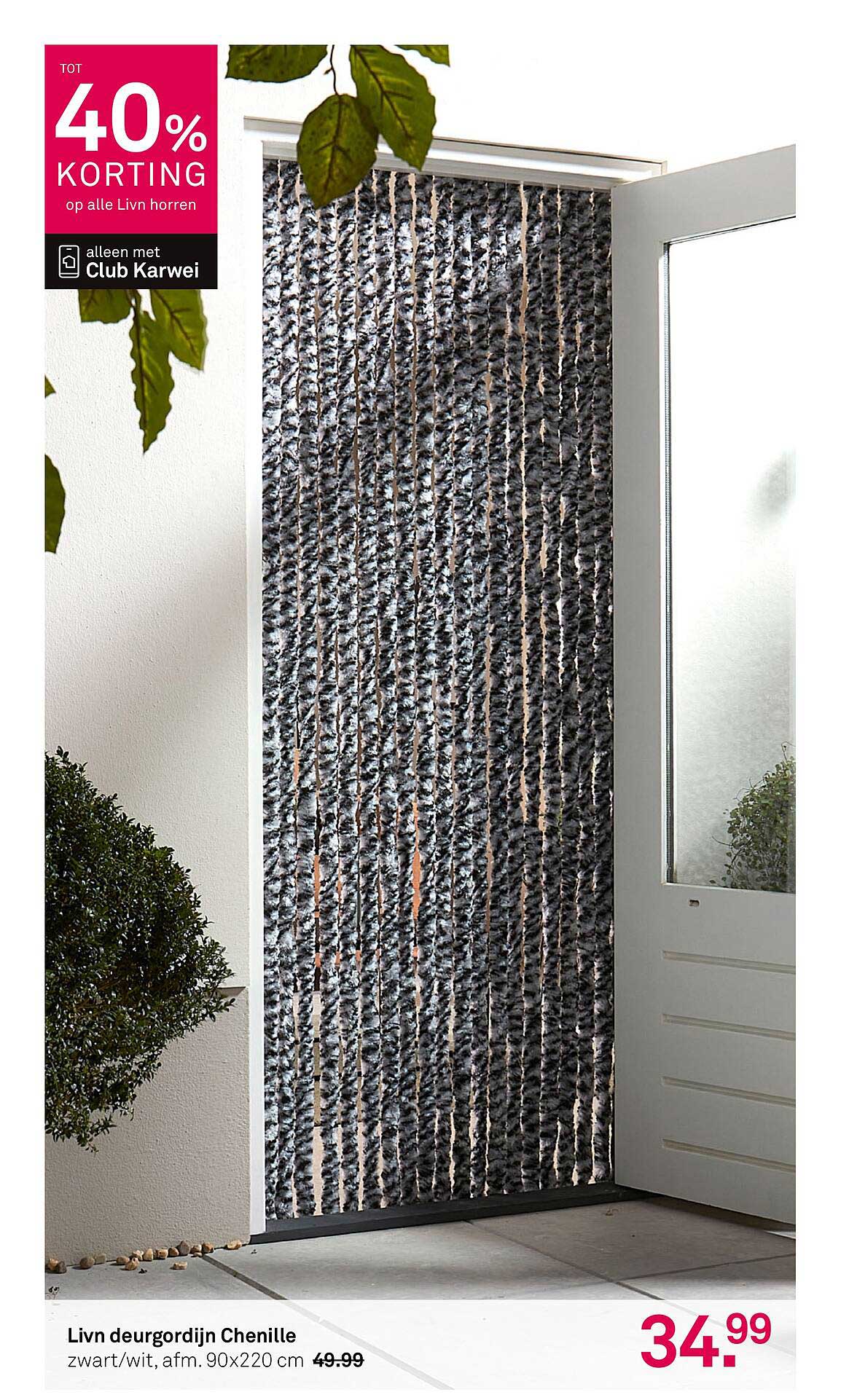 Livn deurgordijn Chenille zwart/wit, afm. 90x220 cm