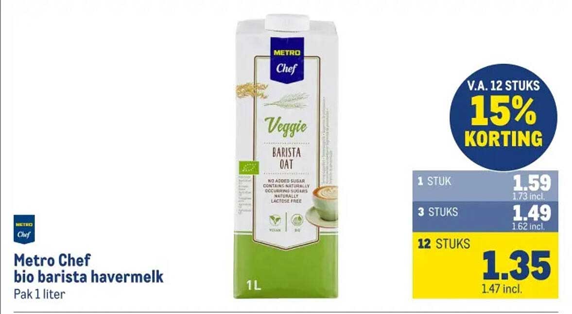 Metro Chef bio barista havermelk Pak 1 liter