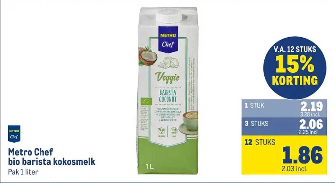 Metro Chef bio barista kokosmelk Pak 1 liter