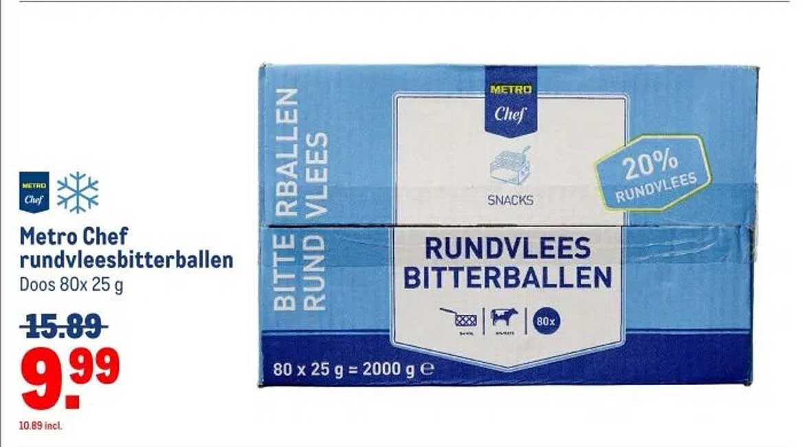 Metro Chef rundvleesbitterballen Doos 80x 25 g
