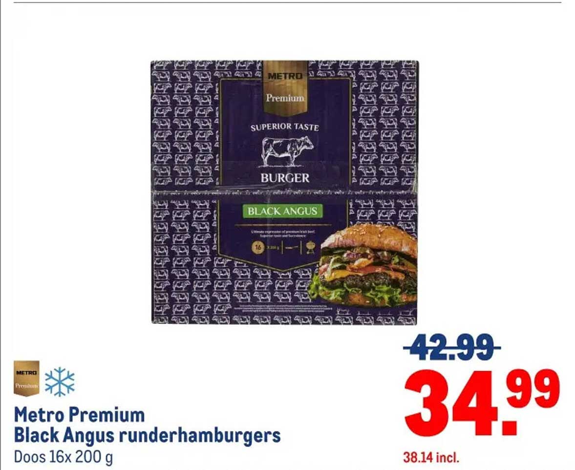 Metro Premium Black Angus runderhamburgers Doos 16x 200 g