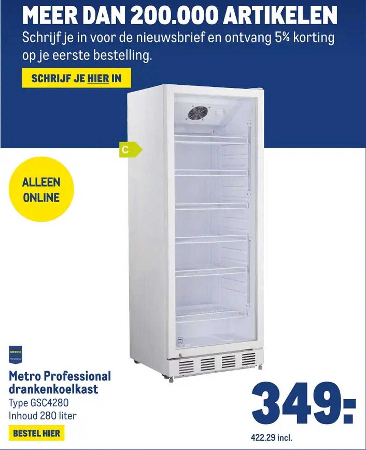 Metro Professional drankenkoelkast Type GSC4280 Inhoud 280 liter