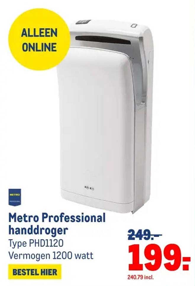 Metro Professional handdrogers Type PHD1120 Vermogen 1200 watt