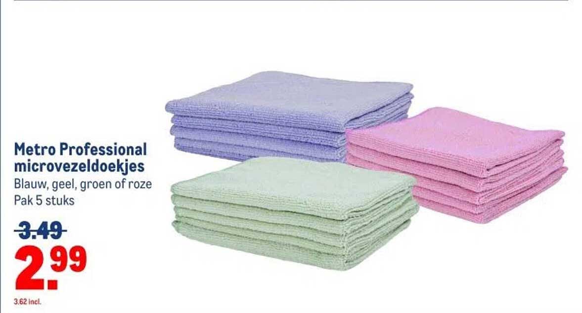 Metro Professional microvezeldoekjes Blauw, geel, groen of roze Pak 5 stuks