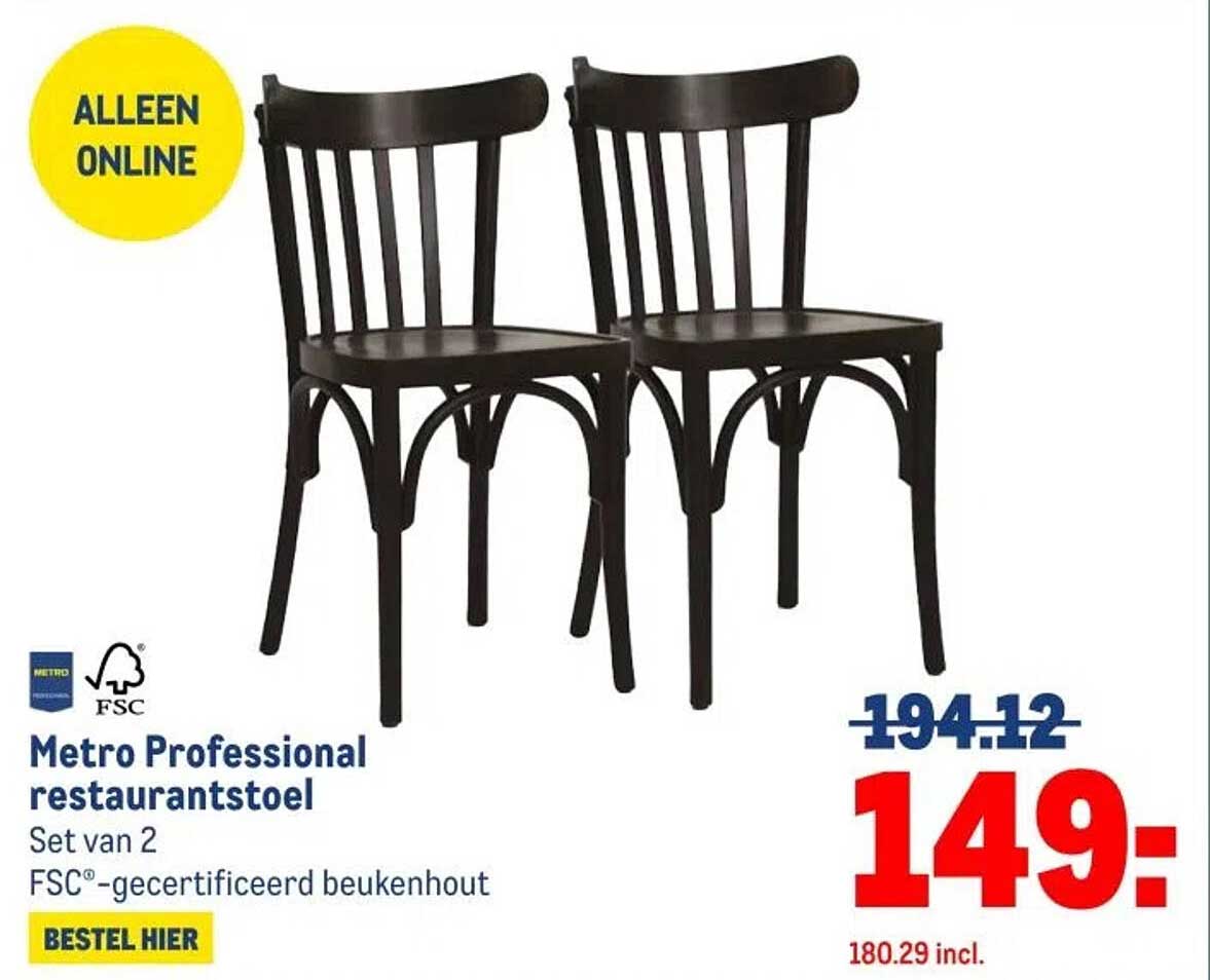 Metro Professional restaurantstoel Set van 2 FSC®-gecertificeerd beukenhout
