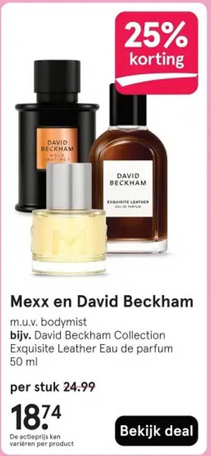 Mexx en David Beckham m.u.v. bodymist bijv. David Beckham Collection Exquisite Leather Eau de parfum 50 ml