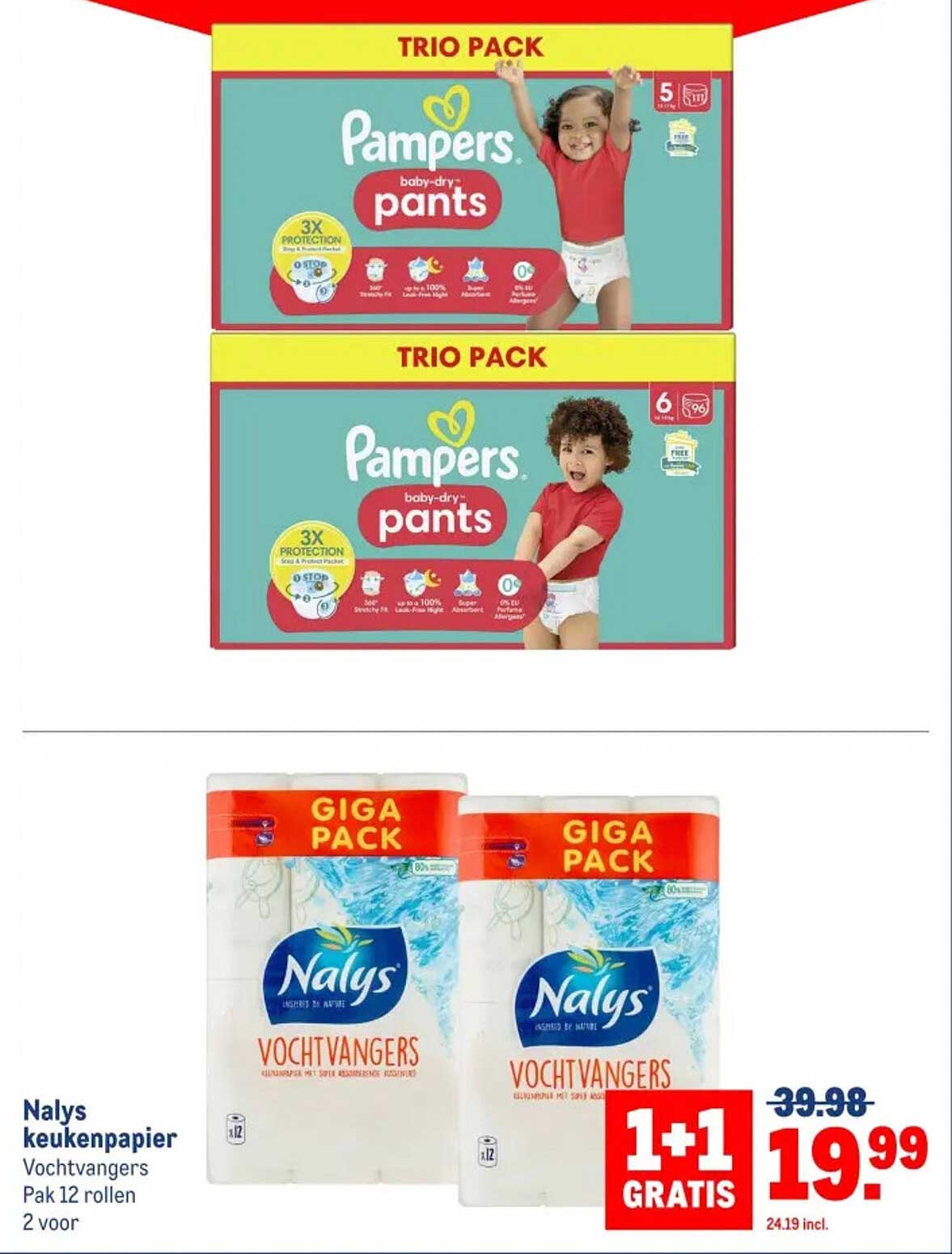 Nalys keukpapier Vochtvangers Giga Pack 12 rollen 2 voor