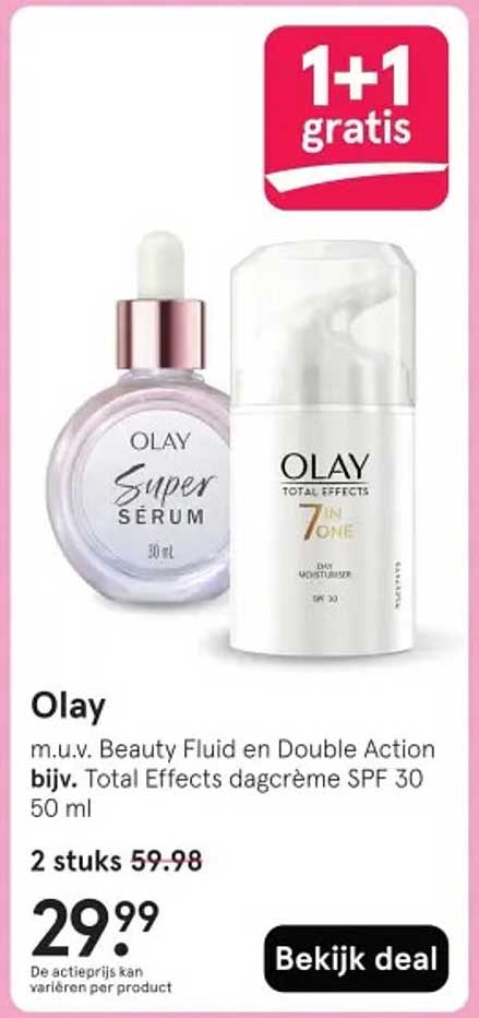 Olay m.u.v. Beauty Fluid en Double Action bijv. Total Effects dagcrème SPF 30 50 ml