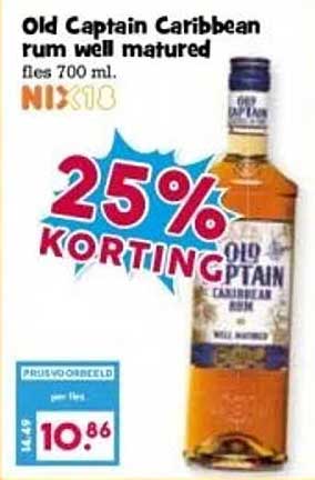 Old Captain Caribbean rum well matured fles 700 ml.