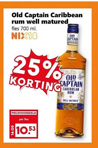 Old Captain Caribbean rum well matured fles 700 ml.