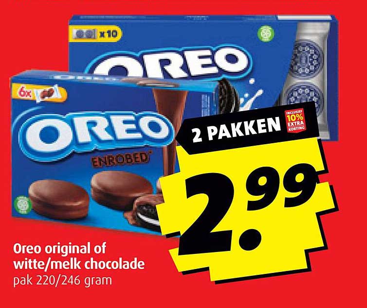 Oreo original of witte/melk chocolade pak 220/246 gram