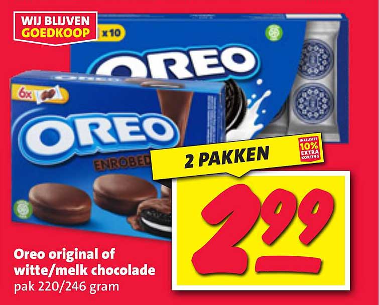 Oreo original of witte/melk chocolade pak 220/246 gram