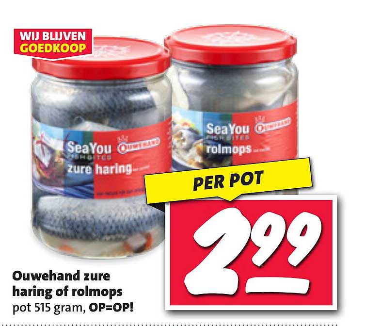 Ouwehand zure haring of rolmops pot 515 gram, OP=OP!