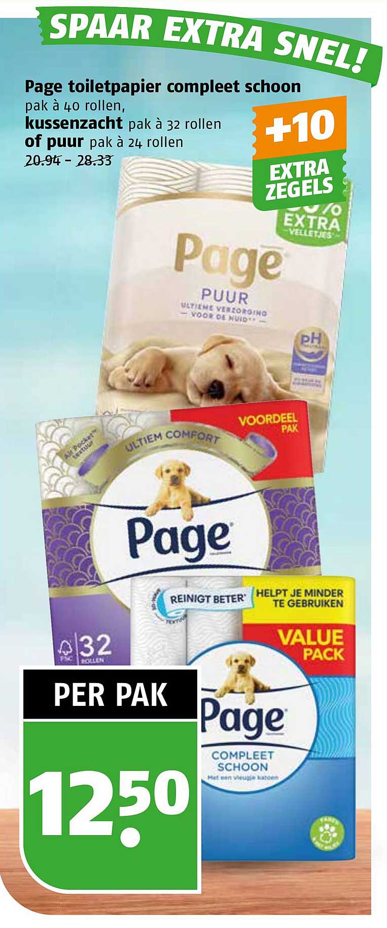 Page toiletpapier compleet schoon pak à 40 rollen, kussenzacht pak à 32 rollen of puur pak à 24 rollen