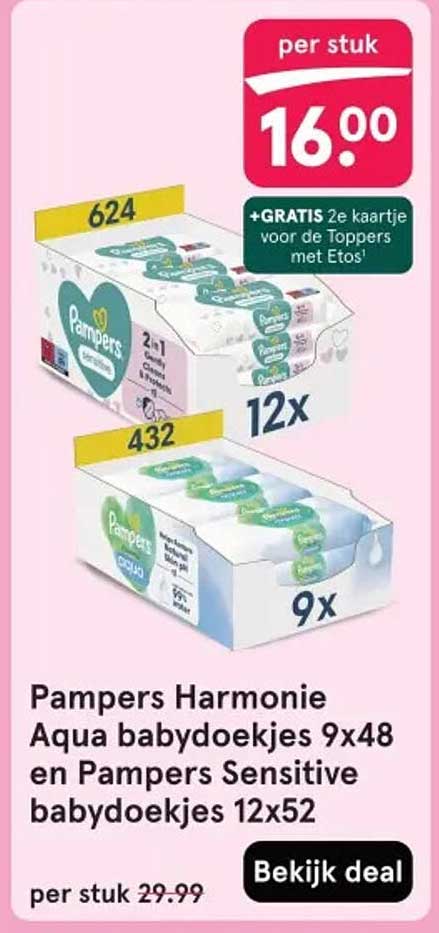 Pampers Harmonie Aqua babydoekjes 9x48 en Pampers Sensitive babydoekjes 12x52
