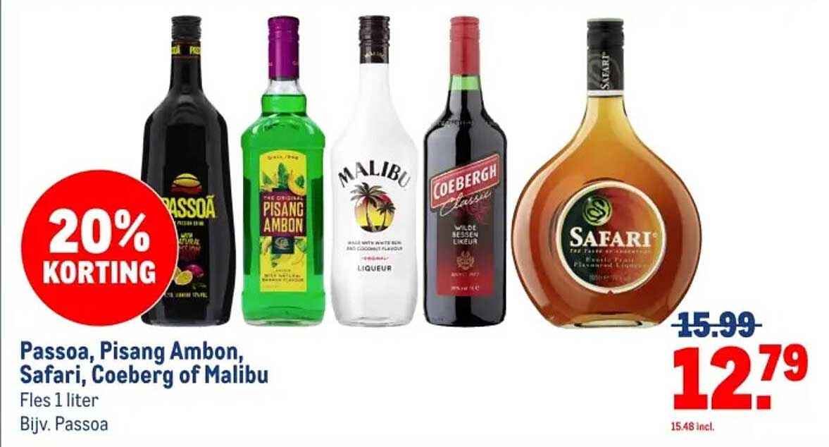 Passoa, Pisang Ambon, Safari, Coebergh of Malibu 1 liter