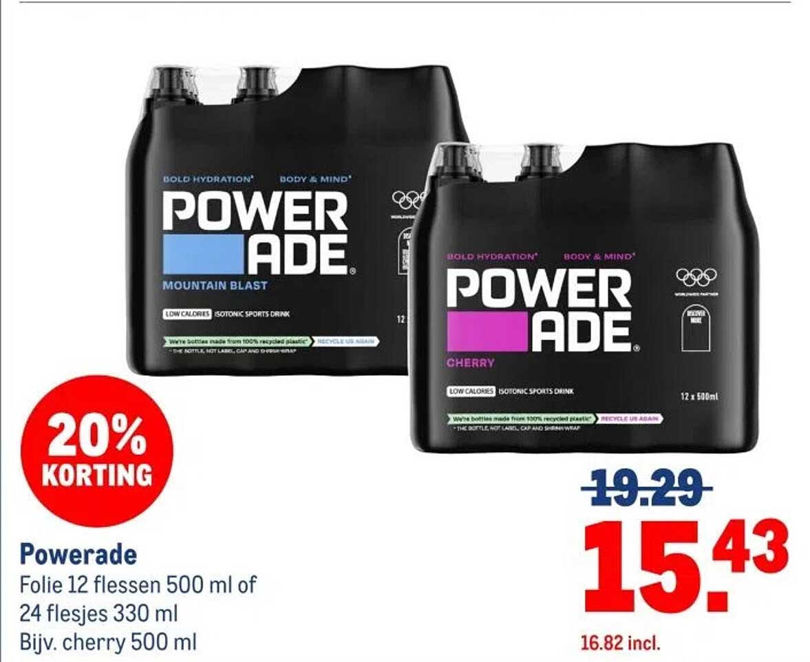Powerade Folie 12 flessen 500 ml of 24 flesjes 330 ml