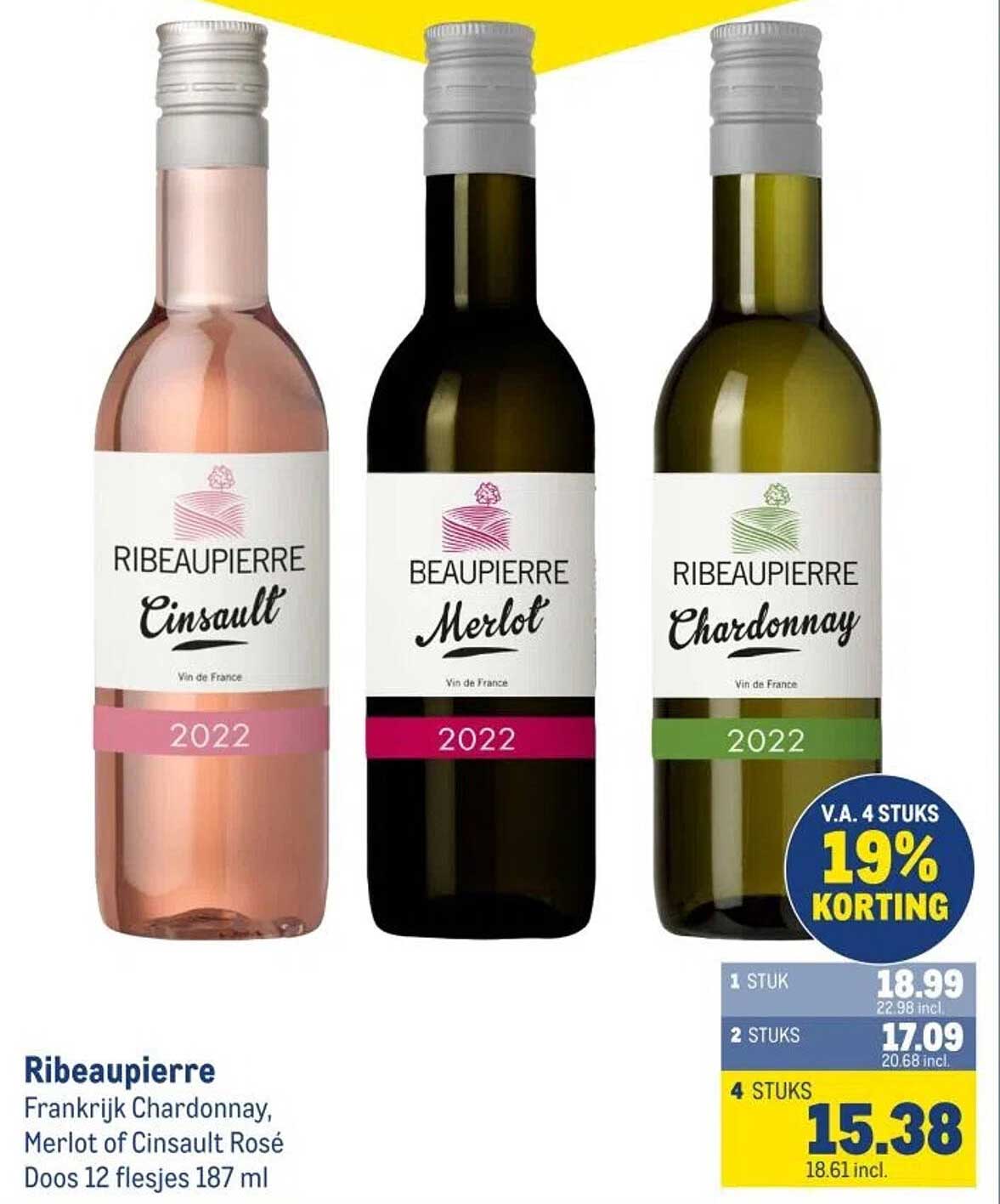 Ribeaupierrre 2022 - Frankrijk Chardonnay, Merlot of Cinsault Rosé Doos 12 flesjes 187 ml