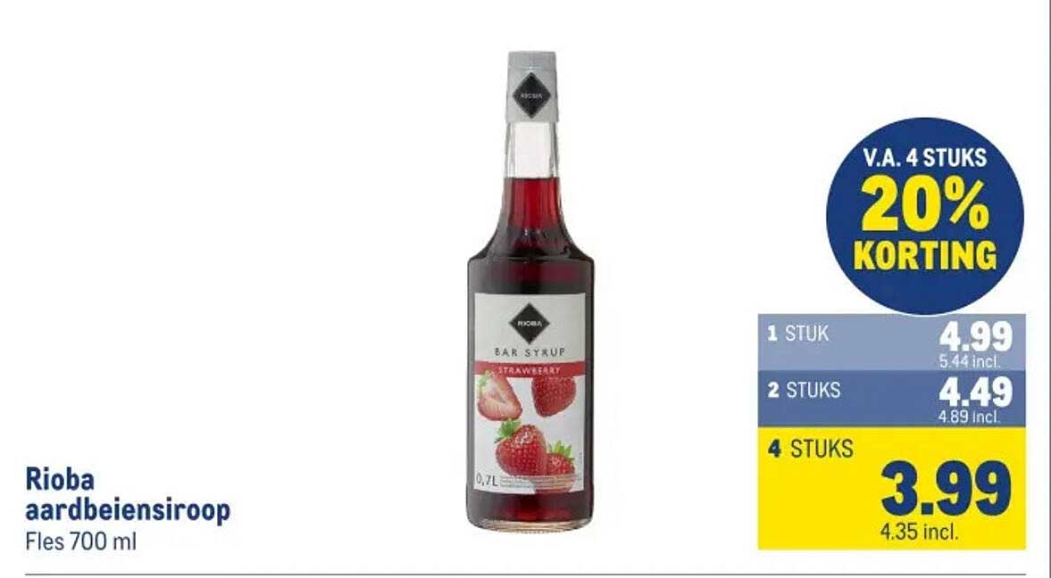Rioba aardbeiensiroop Fles 700 ml