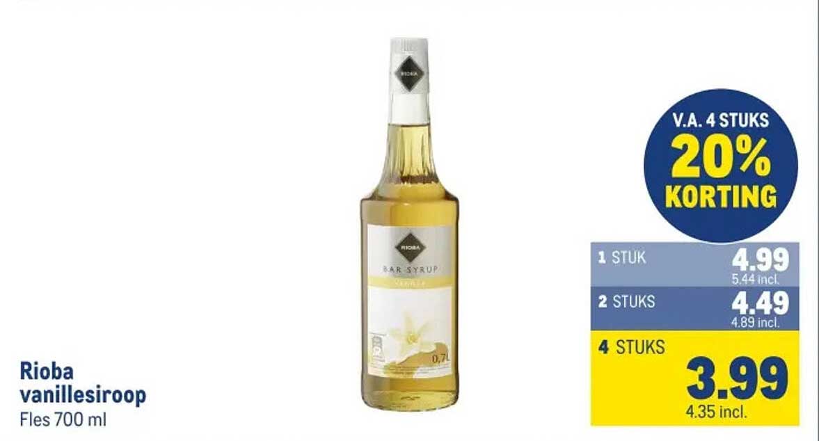 Rioba vanillesiroop Fles 700 ml