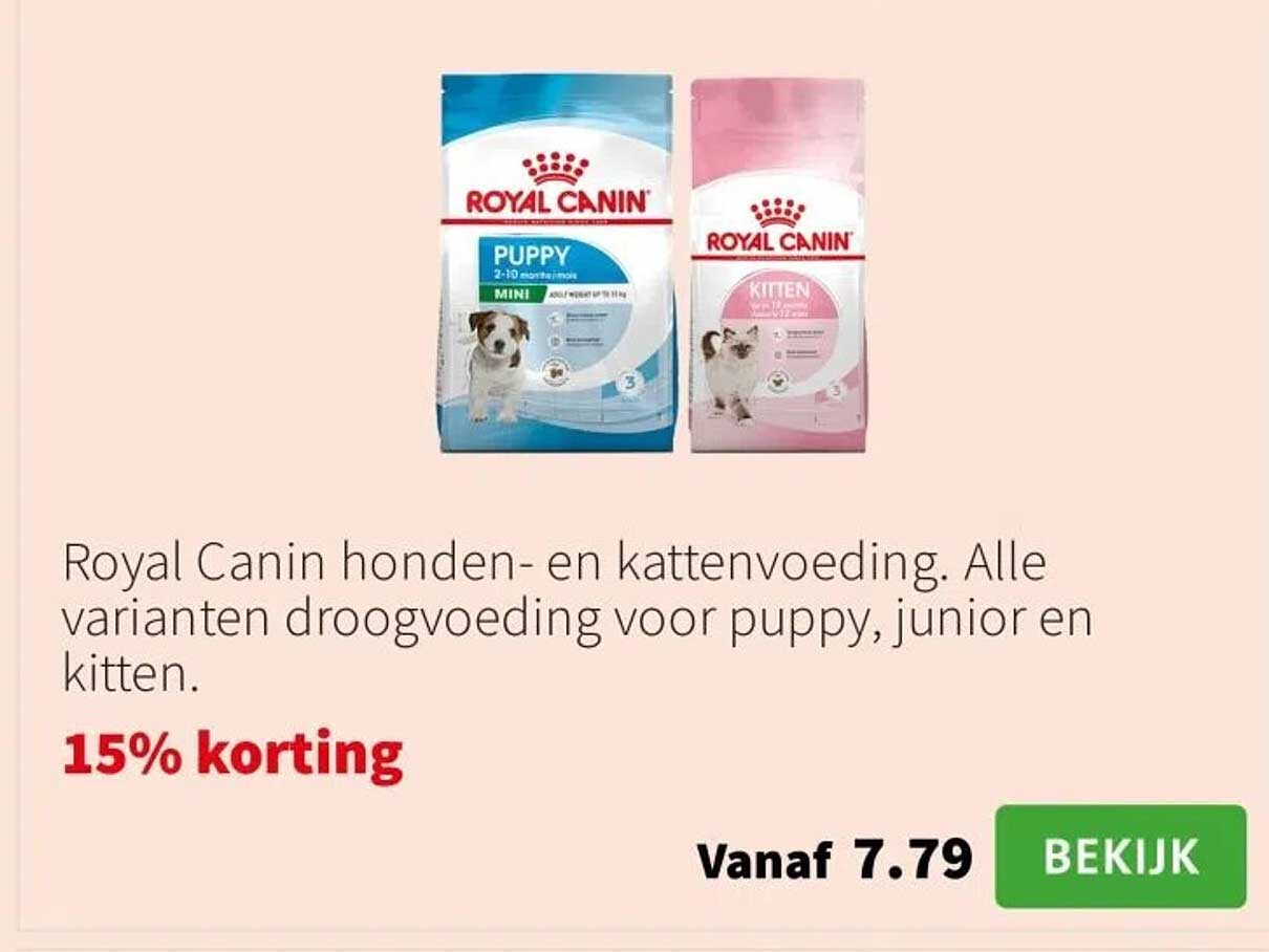 Royal Canin honden- en kattenvoeding. Alle varianten droogvoeding voor puppy, junior en kittens.