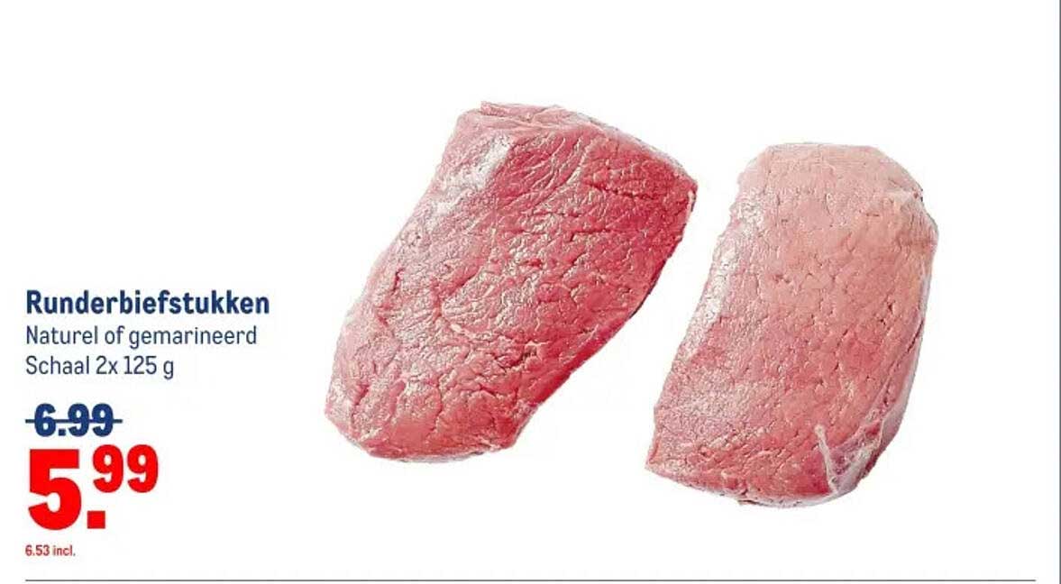 Runderbiefstukken Natuur of gemarineerd Schaal 2x 125 g