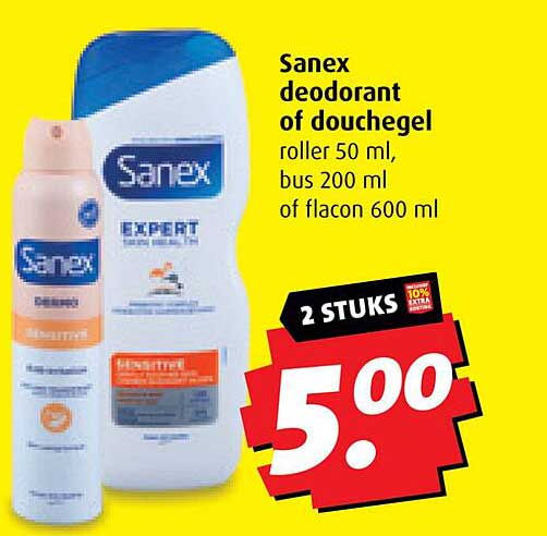 Sanex deodorant of douchegel 2 stuks voor €5,00