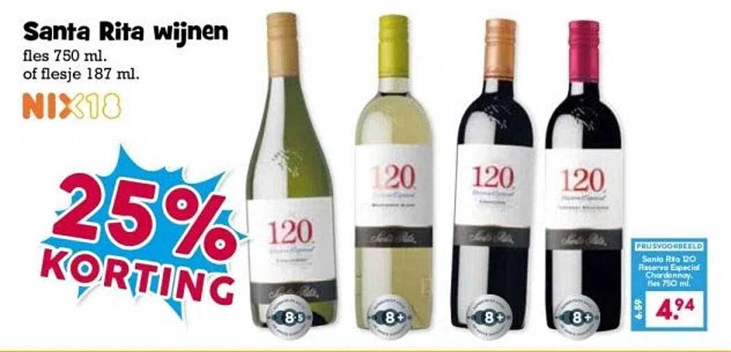 Santa Rita wijnen fles 750 ml. of flesje 187 ml.