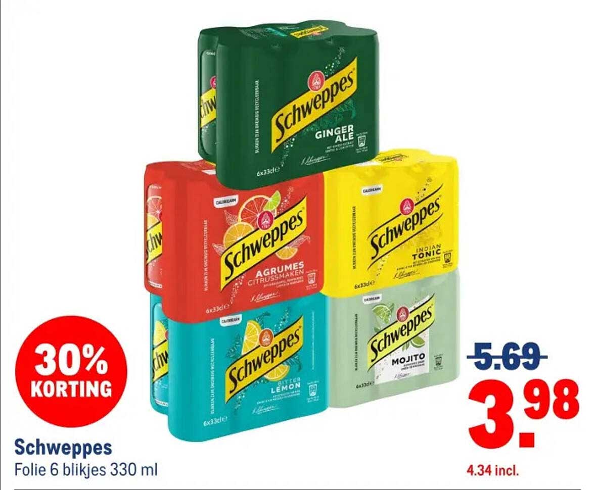 Schweppes Folie 6 blikjes 330 ml