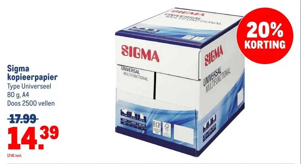 Sigma kopieerpapier Type Universeel 80 g, A4 Doos 2500 vellen