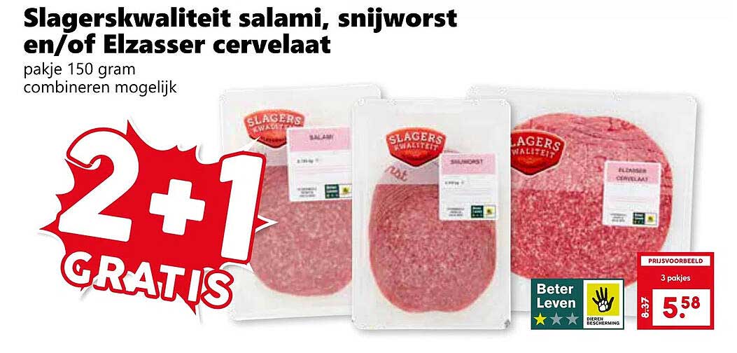 Slagerskwaliteit salami, snijworst en/of Elzasser cervelaat