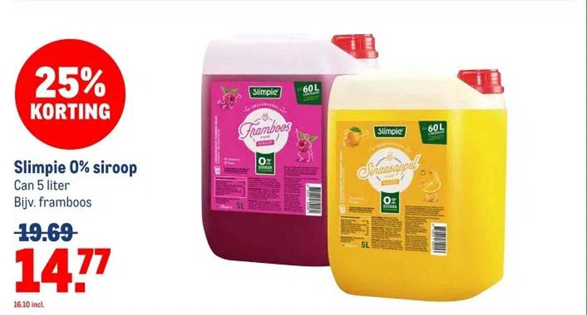 Slimpie 0% siroop - Can 5 liter (Framboos)