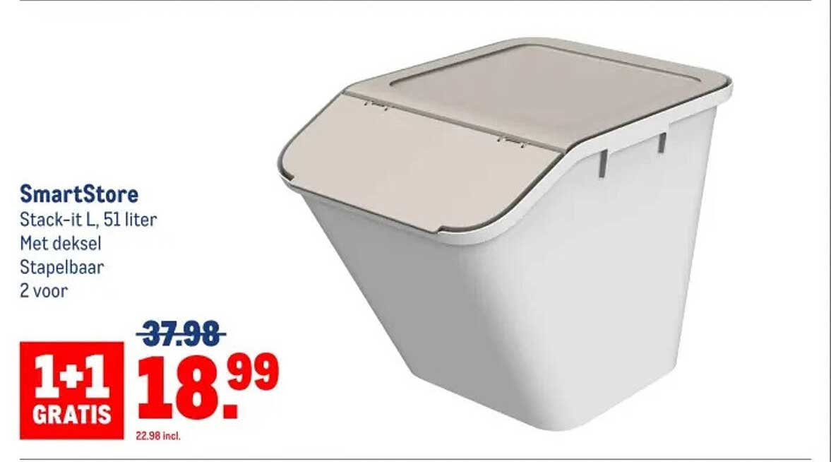 SmartStore Stack-it L, 51 liter Met deksel Stapelbaar 2 voor
