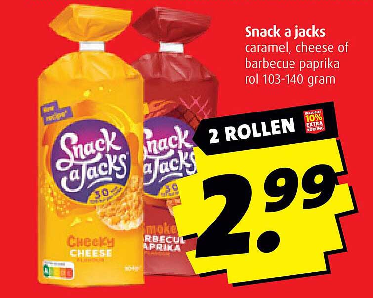 Snack a jacks caramel, cheese of barbecue paprika rol 103-140 gram