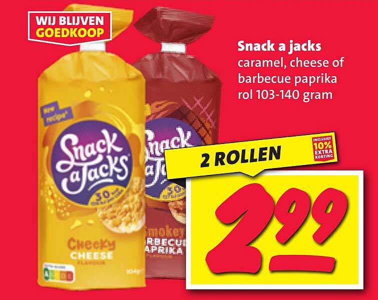 Snack a jacks caramel, cheese of barbecue paprika rol 103-140 gram