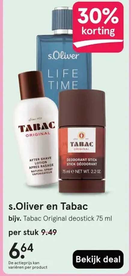 s.Oliver en Tabac bijv. Tabac Original deostick 75 ml