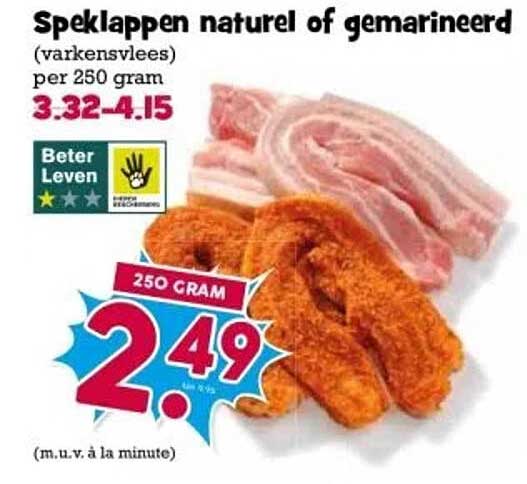 Speklappen naturel of gemarineerd (varkensvlees) per 250 gram