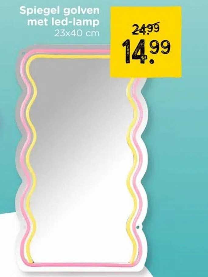 Spiegel golven met led-lamp 23x40 cm