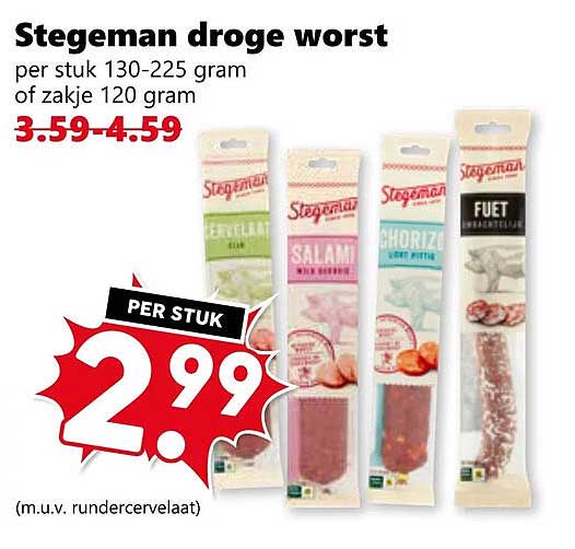 Stegeman droge worst per stuk 130-225 gram of zakje 120 gram