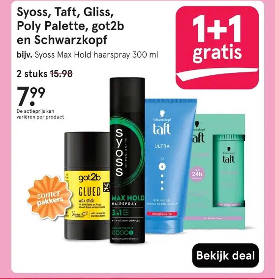 Syoss, Taft, Gliss, Poly Palette, got2b en Schwarzkopf bijv. Syoss Max Hold haarspray 300 ml