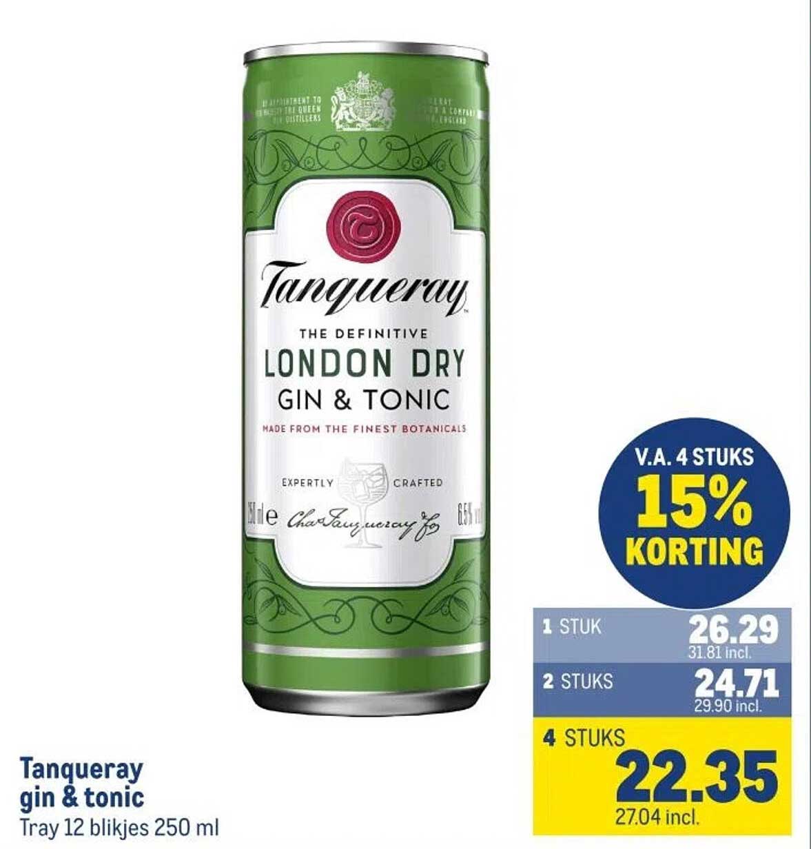 Tanqueray gin & tonic Tray 12 blikjes 250 ml