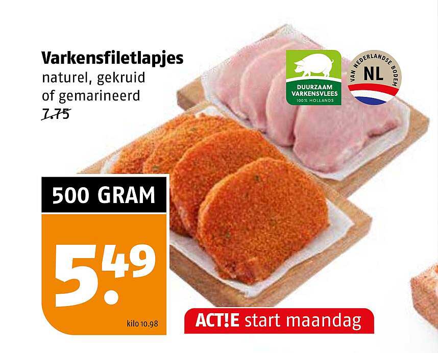 Varkensfiletlapjes naturel, gekruid of gemarineerd