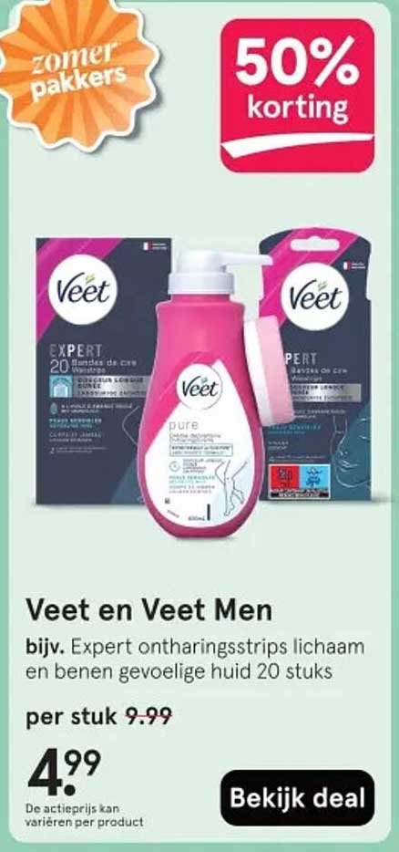 Veet en Veet Men bijv. Expert ontharingsstrips lichaam en benen gevoelige huid 20 stuks