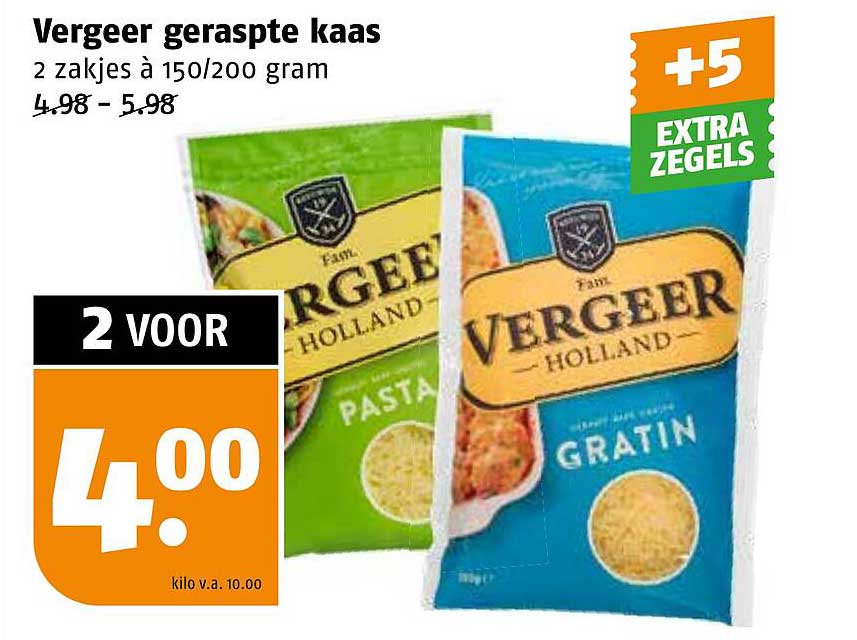 Vergeer geraspte kaas 2 zakjes à 150/200 gram